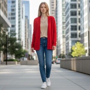 Charter Club Luxury Red 100% Cashmere Knit Open Front Cardigan Sweater Women's S